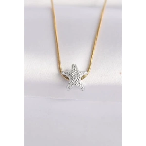 316L Çelik Zincir Altın Renk Zincirli Gümüş Renk Deniz Yıldızı Tasarımlı Kolye