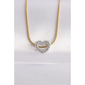 316L Çelik Zincir Altın Renk Zincirli Gümüş Renk Kalp Tasarımlı Kolye