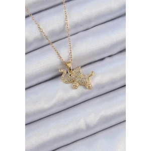 316L Çelik Zincir Altın Renk Zirkon Taşlı Fil Kolye