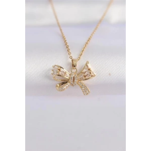 316L Çelik Zincir Altın Renk Zirkon Taşlı Fiyonk Kolye