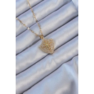 316L Çelik Zincir Altın Renk Zirkon Taşlı Kutup Yıldızı Kolye