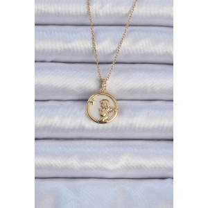 316L Çelik Zincir Altın Renk Zirkon Taşlı Mineli Melek Kolye