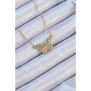 316L Çelik Zincir Altın Renk Zirkon Taşlı Nazarlı Kelebek Kolye