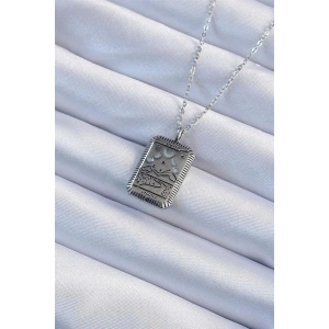 316L Çelik Zincir Eskitme Gümüş Renk Ay Figürlü Tarot Kolye