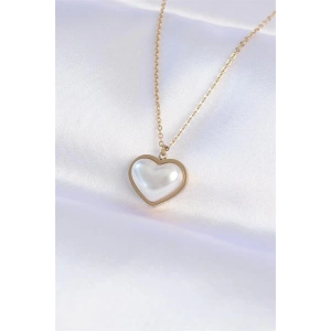 316L Çelik Zincir Gold Renk Beyaz Taşlı Bubble Kalp Kolye