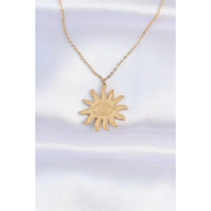 316L Çelik Zincir Gold Renk Göz Güneşi Tasarımlı Kolye