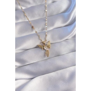 316L Çelik Zincir Gold Renk Zirkon Taşlı Anka Kuşu Figürlü Kolye