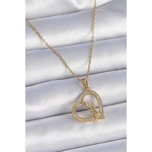 316L Çelik Zincir Gold Renk Zirkon Taşlı Kalp Model Melek Detay Kadın Kolye