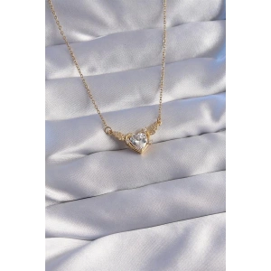 316L Çelik Zincir Gold Renk Zirkon Taşlı Kanatlı Kalp Kolye