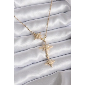 316L Çelik Zincir Gold Renk Zirkon Taşlı Kutup Yıldızı Model Kadın Kolye