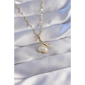 316L Çelik Zincir Gold Renk Zirkon Taşlı Mineli Kalp Kolye