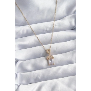 316L Çelik Zincir Gold Renk Zirkon Taşlı Taç Model Kadın Kolye