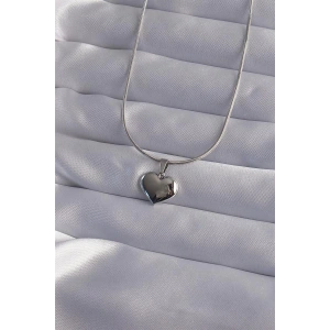 316L Çelik Zincir Gümüş Renk Ayna Plaka Kalp Kolye