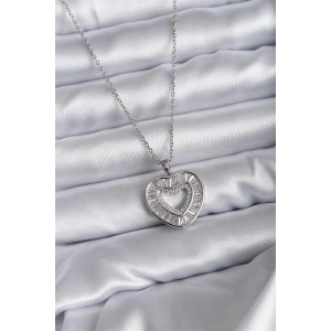 316L Çelik Zincir Gümüş Renk Baget Zirkon Taşlı Kadın Kolye