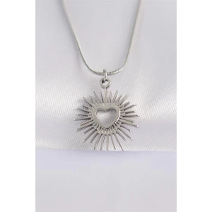 316L Çelik Zincir Gümüş Renk Kalp Güneşi Tasarımlı Kolye