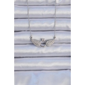 316L Çelik Zincir Gümüş Renk Kanatlı Tektaş Kolye