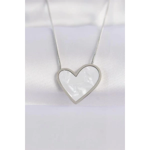 316L Çelik Zincir Gümüş Renk Mermer Desenli Kalp Kolye