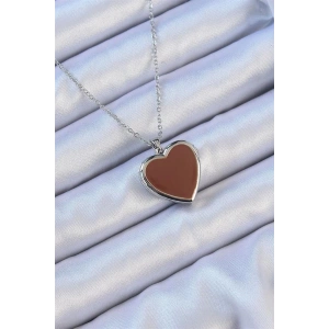 316L Çelik Zincir Gümüş Renk Mineli İçi Açılan Kalp Kolye