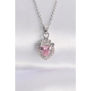 316L Çelik Zincir Gümüş Renk Pembe Zirkon Taşlı Rapunzel Kolye