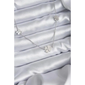 316L Çelik Zincir Gümüş Renk Yonca Model Kadın Kolye