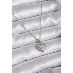 316L Çelik Zincir Gümüş Renk Zirkon Taş Detay Kalp Model Kadın Kolye