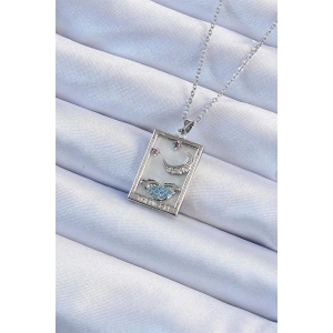 316L Çelik Zincir Gümüş Renk Zirkon Taşlı Ay Figürlü Tarot Kolye