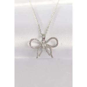 316L Çelik Zincir Gümüş Renk Zirkon Taşlı Fiyonk Kolye