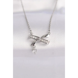 316L Çelik Zincir Gümüş Renk Zirkon Taşlı Kalp Detay Fiyonk Kolye