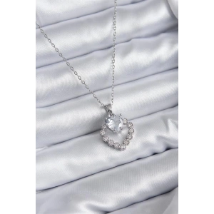 316L Çelik Zincir Gümüş Renk Zirkon Taşlı Kalp Model Kadın Kolye