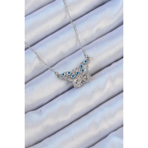 316L Çelik Zincir Gümüş Renk Zirkon Taşlı Nazarlı Kelebek Kolye
