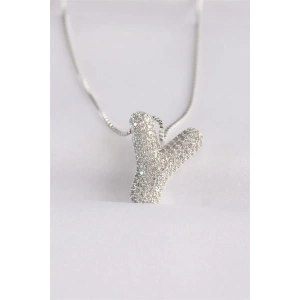 316L Çelik Zincirli Zirkon Taşlı Y Harfli Silver Renk Bubble Kolye