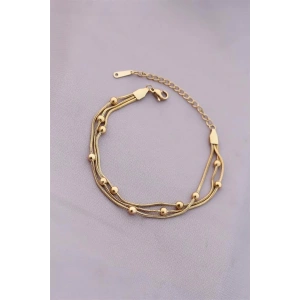 316L Kararmaz Çelik Gold Renk Top Zincirli Kadın Bileklik