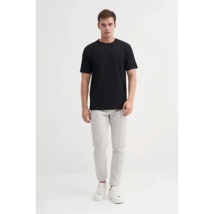 4051 Bisiklet Yaka Desenli Erkek T-Shirt SİYAH