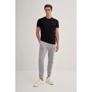 4602 Flamlı Basic Bisiklet Yaka Erkek T-Shirt Siyah