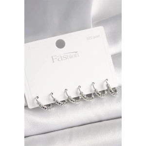 925 Ayar Gümüş Çivi Pirinç Gümüş Renk Kalp İşlemeli Halka Model Kadın Küpe Seti