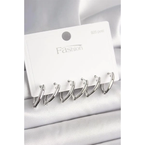 925 Ayar Gümüş Çivi Pirinç Gümüş Renk Üçgen Model Kadın Küpe Seti