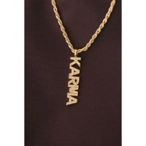 Altın Renk Zirkon Taşlı Karma Yazılı Kolye