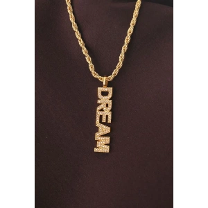 Altın Renk Zirkon Taşlı Rüya Yazılı Kolye