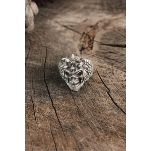 Antik Gümüş Renk Kuru Kafa Model Ayarlanabilir Erkek Bileklik
