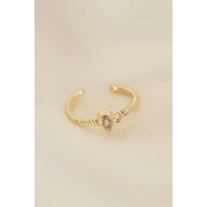 Ayarlamalı Altın Renk Zirkon Taşlı Damla Detay Yüzük