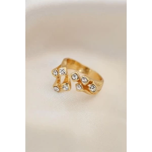 Ayarlamalı Gold Metal Kare Zirkon Taşlı Yüzük