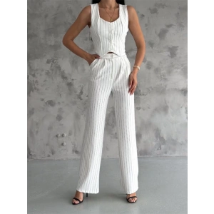 Çizgili palazzo pantolonlu yelek takım s3395