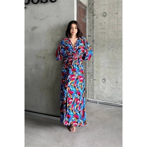 Dokuma baskılı yarasa kol elbise s8124