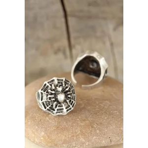 Eskitme Gümüş Renk Örümcek Figürlü Erkek Ayarlamalı Yüzük