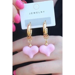 Gold Renk Halka Model Pembe Kalp Model Kadın Küpe