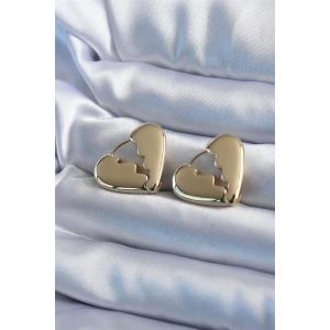 Gold Renk Kırık Kalp Model Pirinç Kadın Küpe
