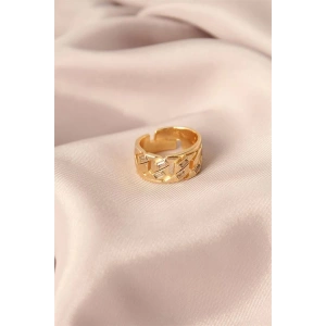 Gold Renk Metal Taşlı Model Ayarlanabilir Kadın Yüzük