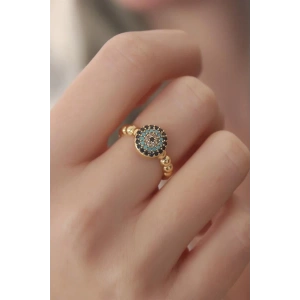 Gold Renk Nazar Boncuk Figür Zirkon Taş Detay Kadın Yüzük