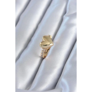 Gold Renk Pirinç Zirkon Taşlı Kalp Model Kadın Yüzük