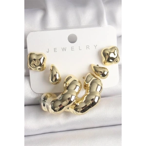 Gold Renk Yonca Damla Halka Model CCB Plastik Kadın Küpe Seti
